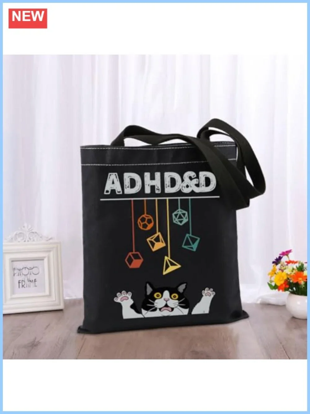 Canvas Tote Bag With Cat RPG Game Design For Women - Extra Large, Durable